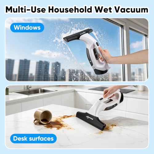 Cordless Window Vacuum Squeegee, 4000mAh Electric Window Cleaner Tool, Window Cleaning Kit with Shower Squeegee & Extension Pole for Shower Glass, Mirror, Door, Car