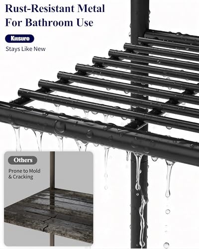 Kitsure Over the Toilet Storage – 9-Tier Black Metal Bathroom Organizer Shelves with Adjustable Side Shelves, Space-Saving Over Toilet Rack for Small Bathrooms, Apartments & Rental Homes, 68.7" H