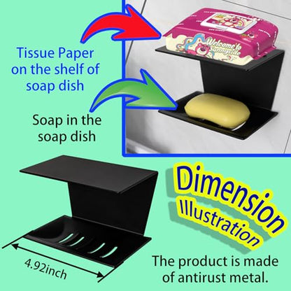 1 Self-Adhesive Multifunctional Draining Soap Dish (Soap Holder) with Shelf Used in Shower,Bathroom,Kitchen,Bath and Toilet.Installing Without Drilling Hole (1, General Black, A Szie)