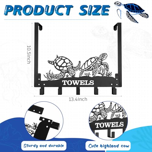 Sea Turtles Over the Door Hooks Wall Mount Towel Rack Heavy Duty Hanging Towel Holder Metal Sea Turtles Decor for Bathroom Bedroom Kitchen Storage Decorative - style: Sea Turtles