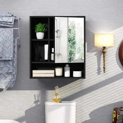 ChooChoo Bathroom Wall Mirror Cabinet, Medicine Cabinet with Storage Shelf | Over The Toilet Storage Cabinet, Adjustable Shelf, 6.3 x 21.6 x 24 Inches, Black - color: Black