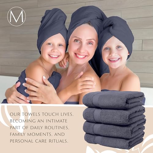 MAURA Indigo Blue Extra Large Turkish Cotton Luxury Bath Towels Set of 4. Ultra-Soft, Thick & Plush Towels for Bathroom - Denim Blue - color: Denim Blue, size: Bath Towel (4-Pack)