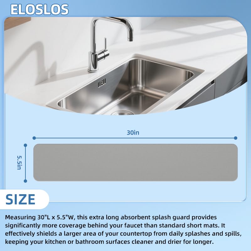 30"L x 5.5"W Customizable Sink Faucet Mat for Kitchen Sink 2&3 Holes, Gray | DIY Cut for Oval/Rectangle/Square Faucets, Extra Long Coverage, For Splashes & Drips - style: 1 Pcs Gray
