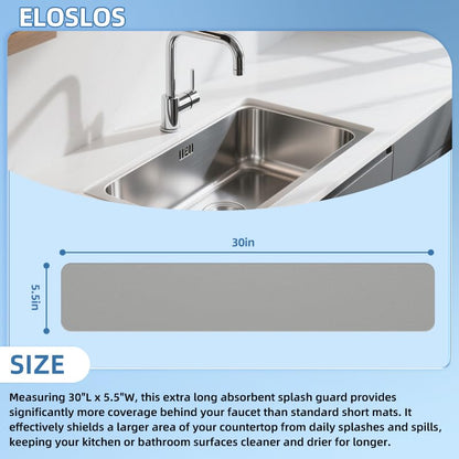 30"L x 5.5"W Customizable Sink Faucet Mat for Kitchen Sink 2&3 Holes, Gray | DIY Cut for Oval/Rectangle/Square Faucets, Extra Long Coverage, For Splashes & Drips - style: 1 Pcs Gray