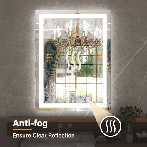 GLSLAND LED Bathroom Mirror - 26"x40" Anti-Fog Lighted Wall Mirrors with Memory Function, Dimmable, Frontlit & Backlit, Horizontally/Vertically, Tempered Glass - size: 40"L x 26"W