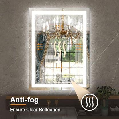 GLSLAND LED Bathroom Mirror - 26"x40" Anti-Fog Lighted Wall Mirrors with Memory Function, Dimmable, Frontlit & Backlit, Horizontally/Vertically, Tempered Glass - size: 40"L x 26"W