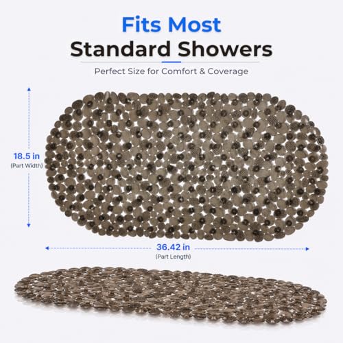Bath Bliss Non-Slip Pebble Bathtub Mat 18x36 Oval Smoke Color | Suction Cup Shower Mat with Drain Holes | Machine Washable Anti-Slip Tub Mat - color: Smoke