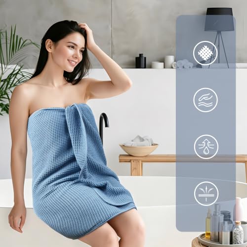 POLYTE 430 GSM Poly Blend Microfiber Waffle Bath Sheet XL Set, 35x70 in | 2 Pack, Oversize, Lint Free, Quick Dry - color: Blue, size: X Large