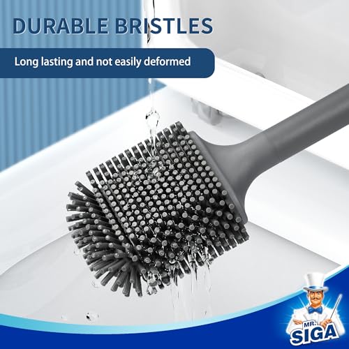 MR.SIGA Toilet Brush and Holder Wall Mounted, Gray, 1 Pack | Compact space saving toilet cleaner brush, scratch free thermoplastic rubber head, easy to clean and dry quickly - color: Gray