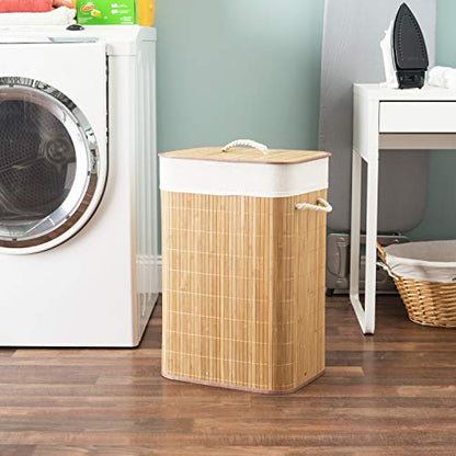 Home Basics Foldable Bamboo Laundry Basket Hamper (Rectangle, Natural) - color: Natural, size: Rectangle