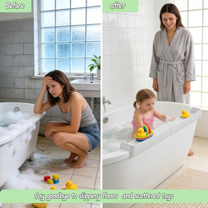 Kids Bathtub Splash Guard, Shelf & Toddler Bath Toy Tray - White | Bathtub Splash Guard PlayPad Shelf Area with Strong Suction Cups, Bathtub Ledge Guard, Fun Bath Time for Toddlers Baby - color: White