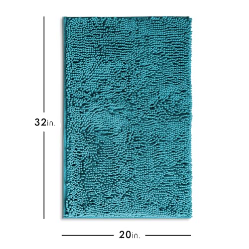 Hearth & Harbor Bathroom Rugs, Chenille Bath Mat - Machine Washable Bath Mats for Bathroom Non-Slip Backing Rubber, Quick Dry Bathroom Mat - color: Teal, style: 20 x 32