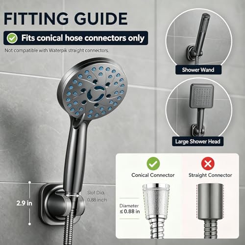 Handheld Shower Head Holder - 5 Positions Adjustable - Slide to Fit - Adhesive Mount with Screw Option, Bathroom Wall Mount Shower Hose Holder (Gun Metal) - color: Gun Metal