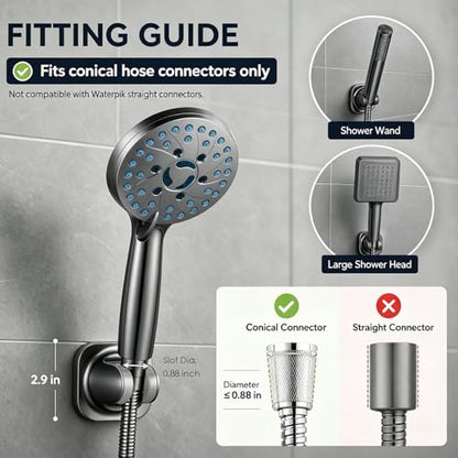 Handheld Shower Head Holder - 5 Positions Adjustable - Slide to Fit - Adhesive Mount with Screw Option, Bathroom Wall Mount Shower Hose Holder (Gun Metal) - color: Gun Metal