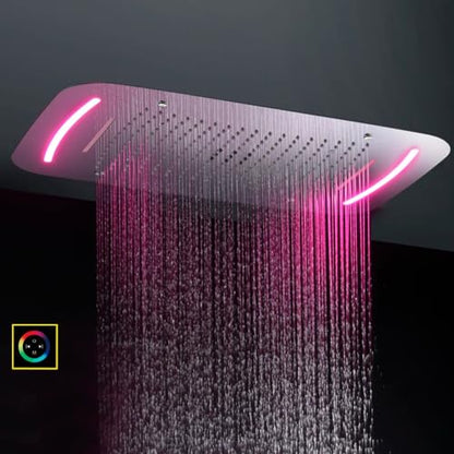 Cascada Luxurious Design 17"x28" Recessed LED Shower System with 6 Functions (Rainfall, Waterfall, Rain Curtain, Misty, 4"Body Jets & Handheld), & Shower Sliding Bar (Brushed Nickel) - color: Brushed Nickel