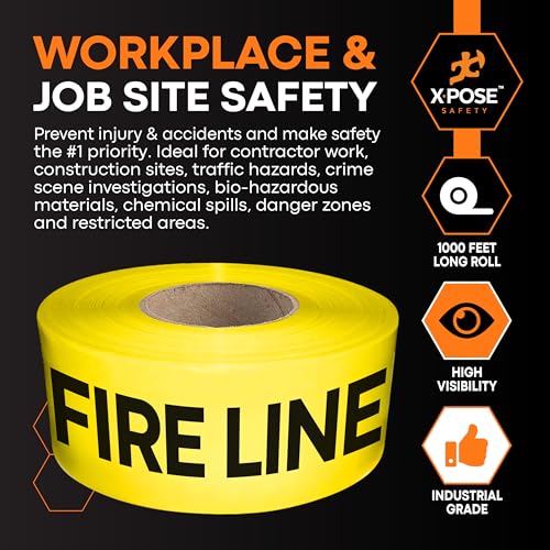 Xpose Safety Yellow Fire Line Do Not Cross Tape – (2 Rolls) | 3" x 1000' High-Visibility Barricade Tape for Construction Sites, Hazards, Crime Scenes - color: Fire Line Do Not Cross, size: 2 Mil