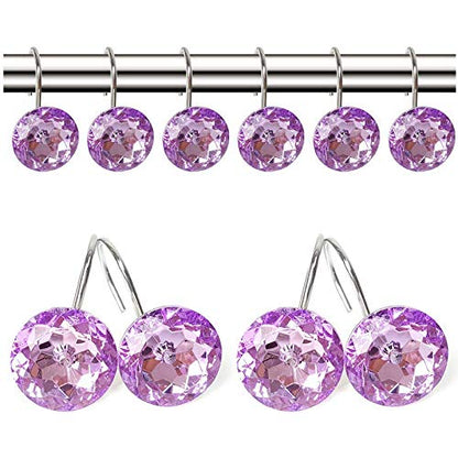 12 Pcs Bling Rhinestones Shower Curtain Hooks Bathroom Rolling Hooks - color: Purple