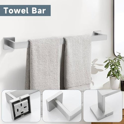 10-Piece Bathroom Hardware Accessories Set-Brushed Nickel Towel Bar, Holder & Racks-SUS304 Stainless Steel-Wall Mounted,23.6-Inch - color: Brushed Nickel, size: 10 Pcs