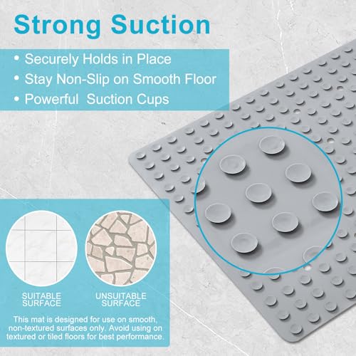 Webos Non-Slip Bath Mat for Tub & Shower：Silicone Foldable Bathtub Mat with Strong Suction Cups, Quick Drain Holes, Machine Washable Extra Large Bathroom Mats 35.8" x 17.7", Grey - color: Grey, size: 35.8" x 17.7" (Rectangular)