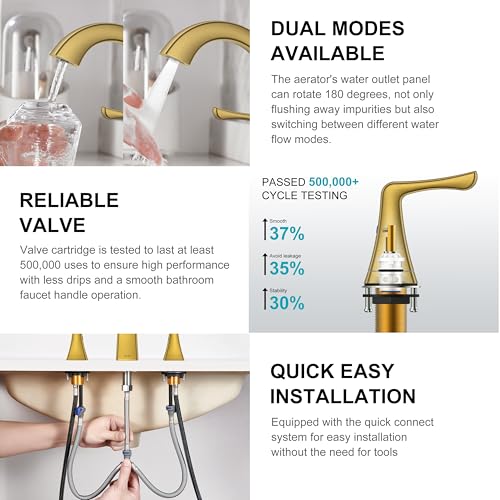 Bathroom Faucets for Sink 3 Hole Brushed Gold 2 Handle Widespread | Bathroom Vanity Faucet with Pop Up Drain & Supply Lines, Lead-Free cUPC & NSF Certified, 8 Inch Faucet for Vanity RV Sink - color: Brushed Gold