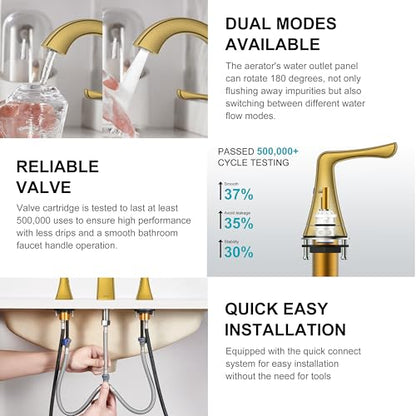 Bathroom Faucets for Sink 3 Hole Brushed Gold 2 Handle Widespread | Bathroom Vanity Faucet with Pop Up Drain & Supply Lines, Lead-Free cUPC & NSF Certified, 8 Inch Faucet for Vanity RV Sink - color: Brushed Gold