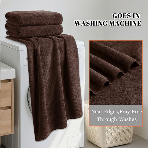 Bath Towels Set of 4 Extra Large 35 x 70 Inches,Luxury Thick High Absorbent and Quick Dry Bath Sheet,Ultra Soft Microfiber,Bathroom,Beach,Yoga,Sport,SPA,Fitness (Brown) - color: Brown, style: 4 Piece Bath Towels