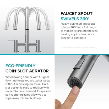 KRAUS Oletto Bridge Kitchen Faucet with Pull-Down Sprayhead in Matte Black, KPF-3122MB - color: Matte Black, style: Bridge Faucet