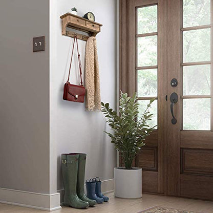 Emfogo Coat Hooks Mounted, Rustic Wood Coat Rack Mount Shelf with Hooks, Farmhouse Coat Rack with Shelf & Coat Hook for Entryway, Mudroom, Bedroom, Kitchen, Bathroom (Brown) - color: Brown