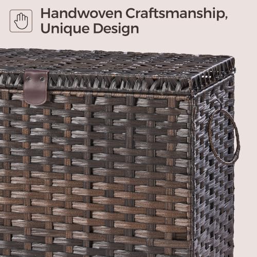 130L Wicker Laundry Hamper with Lid, 3-Section Laundry Basket | 3 Removable Liner Bags; 4 Included Mesh Laundry Bags; Handwoven PP Wicker; Reinforced Steel Frame - color: Brown