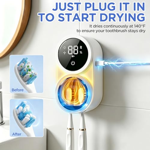 UV Toothbrush Sanitizer Holder 600mAh，Fast Charge&Auto-Inductive | portable design with usb-c fast charging, suitable for home & travel. ideal for couples, families, bathrooms, rvs and dorms.