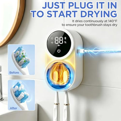 UV Toothbrush Sanitizer Holder 600mAh，Fast Charge&Auto-Inductive | portable design with usb-c fast charging, suitable for home & travel. ideal for couples, families, bathrooms, rvs and dorms.