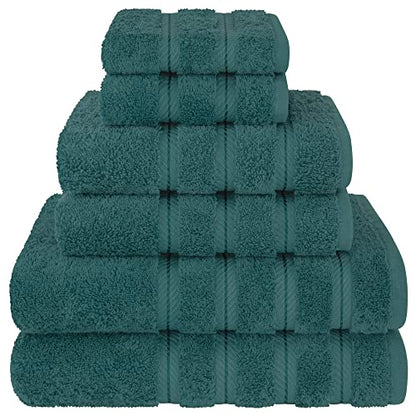 American Soft Linen 100% Cotton Luxury Turkish Towels, 6 Piece Towel Set | Soft Absorbent Quick Dry OEKO Tex Standard 100 Certificated Durable Machine Washable Premium Hotel Quality - color: Teal