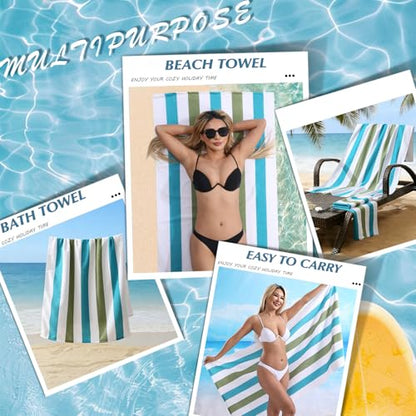 Beach Towel Set-4 Pack 30"x60" Sand Free Stripe Beach Towel for Pool,Bathroom,Soft Absorbent Quick Dry Lightweight Beach Bath Towel,Camping Blanket,Travel Towel,Beach Essentials for Adults,Teal/Green - color: Teal/Green