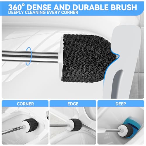 TRENTI Toilet Brush and Holder Set - Bristles Bowl Brush Head with Ventilated Holder, Wall Mounted Compact Set for Bathroom Deep Cleaning - color: White