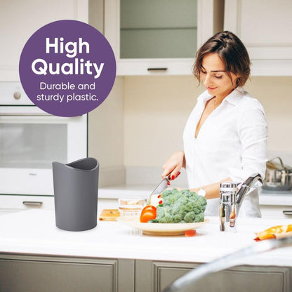 Superio MIni Bathroom Trash Can with Lid, Modern Grey Mini Waste Bin with Swing Lid (1 1/2 Gallon, 6 Liter) Plastic Garbage Can for Kitchen, Bathroom, Bedroom, Office, Under Desk (1, Grey) - color: Grey