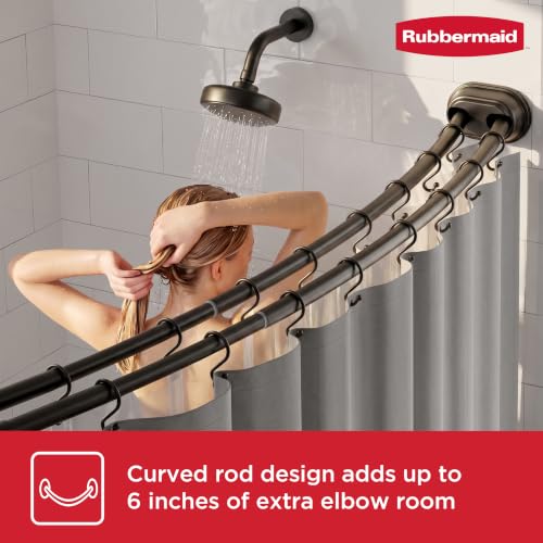Rubbermaid Double Curved Shower Curtain Rod, No Drill, 50-72 Inches Adjustable Tension Shower Rod for Bathroom, Non-Slip, No Rust, Matte Black - color: Black