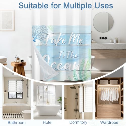No Hook Shower Curtain and Liner Set with Detachable Liner, Ocean Blue Shower Curtain with Sheer Top Window and Weighted Hem, Waterproof Summer Shower Curtains for Bathroom, 71x74 Inches - color: Fresh Ocean