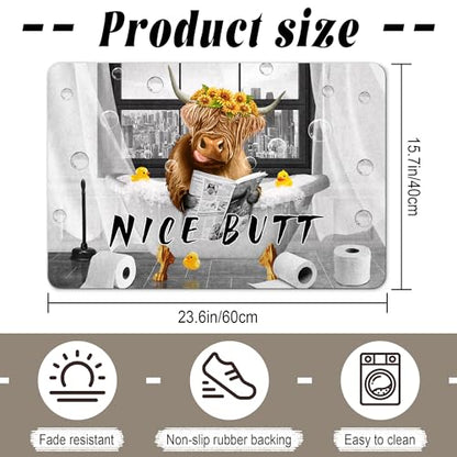 SolAzul Highland Cow Leather Diatomaceous Earth Bath Mat,Super Absorbent Diatomite Stone Bath Mat Non Slip Quick Dry Thin Bathroom Floor Mat Rug (16×24 Inch) (COW-04) - color: Cow-04