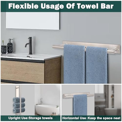 Self Adhesive Towel Bar, 16 Inch Round Towel Racks for Bathroom Wall Mounted SUS304 Stainless Steel Towel Hanger for Kitchen, No Drill or Screw-Mounted Towel Holder (Brushed Nickel) - color: Brushed Nickel