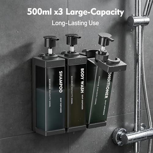3 Chamber Wall Mount Shampoo and Conditioner Dispenser | 17oz Per Chamber Key Lock Large Pump Refillable ABS Bottle Set For Bathroom Hotel Gym RV Daily Use Black ADS-315C - color: Black, size: 3
