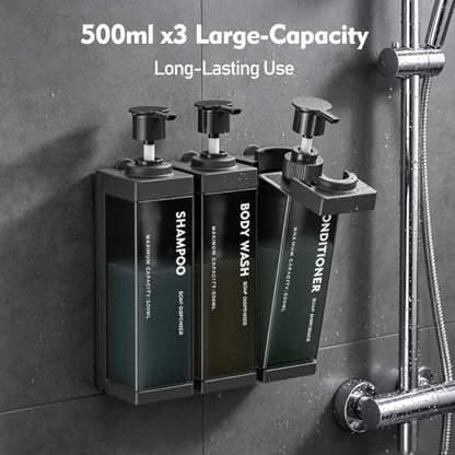 3 Chamber Wall Mount Shampoo and Conditioner Dispenser | 17oz Per Chamber Key Lock Large Pump Refillable ABS Bottle Set For Bathroom Hotel Gym RV Daily Use Black ADS-315C - color: Black, size: 3