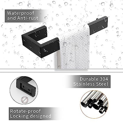 Fapully 8 Piece Bathroom Hardware Accessories Set Matte Black | Stainless Steel, Wall Mounted,24'' Towel Bar - color: Matte Black, style: 8 Piece