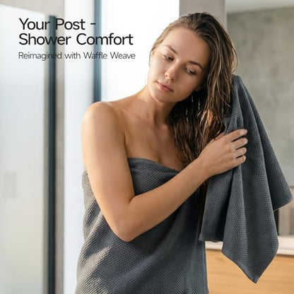 REDKISS Quick Dry Waffle Towel Set of 8, 100% Cotton,Lightweight & Highly Absorbent Waffle Towels for Bathroom, Spa, Gym, Pool-2 Bath Towels, 2 Hand Towels & 4 Washcloths,Dark Gray - color: Dark Gray