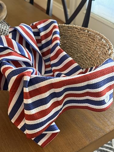 Kitchen Towels, Dish Towels for Kitchen, 2 Pc Kitchen Towel Set | Microfiber Waffle Towels, 16 x 26 inches, with Hanging Loops, Reusable Tea Towels, Cute Kitchen Towels - 2 Pack - color: Red/White/Blue