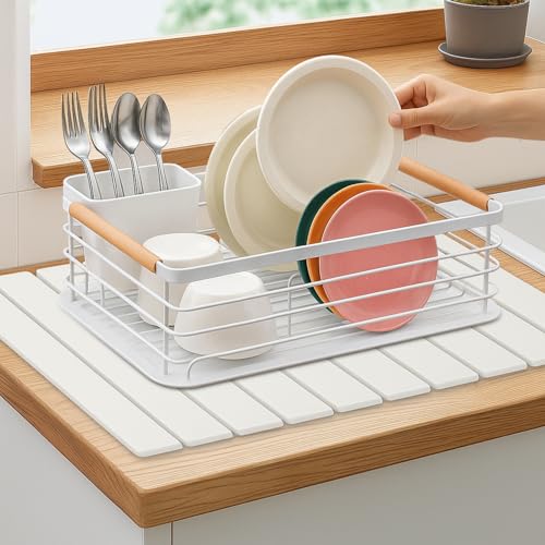 3 Pcs Large Stone Dish Drying Mat Kitchen Sink Counter Diatomite Dish Pad | Diatomaceous Earth Mats for Kitchen Countertop Quick Fast Drying Stone Mat Absorbent Tray Dry Matt Soap Dishes Drainer Mat - color: White