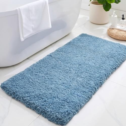 ILANGO Blue Bathroom Rugs 70" × 24" Non Slip & Super Absorbent Extra Thick Soft, Washable Bath Carpet Runner for Floor, Microfiber Plush Shaggy Bath Mats with Rubber for Bedroom Bathtub Shower Room - color: Blue, size: 2' x 5'10" (24''x70'' Bathroom Rug)