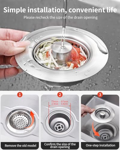 3 in 1 Kitchen Sink Drain Strainer [304 Stainless Steel Pop Up] Anti-Clogging Kitchen Sink Drain Stopper Stainless Steel Drainage Odor Filter Sink Plug for Us Standard 3-1/2 Inch (2 Pack) - style: SUS304 Drain Strainer-2Packs