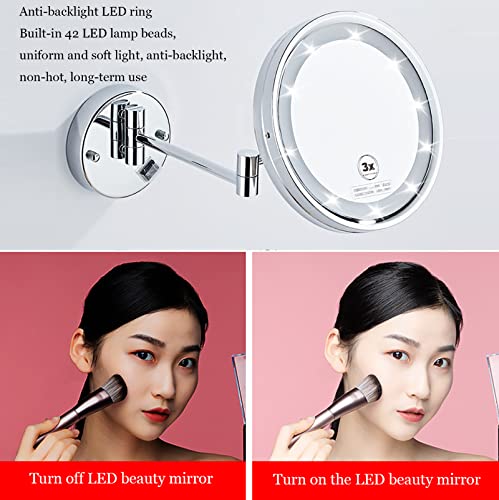 TiStm LED Makeup Mirror with Lights and 10x Magnification Vanity Mirror Wall Mounted Round Double Sided Vanity Magnifying with 360° Swivel Extendable Arm Make up Mirror,Black,Hard Wired