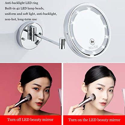TiStm LED Makeup Mirror with Lights and 10x Magnification Vanity Mirror Wall Mounted Round Double Sided Vanity Magnifying with 360° Swivel Extendable Arm Make up Mirror,Black,Hard Wired