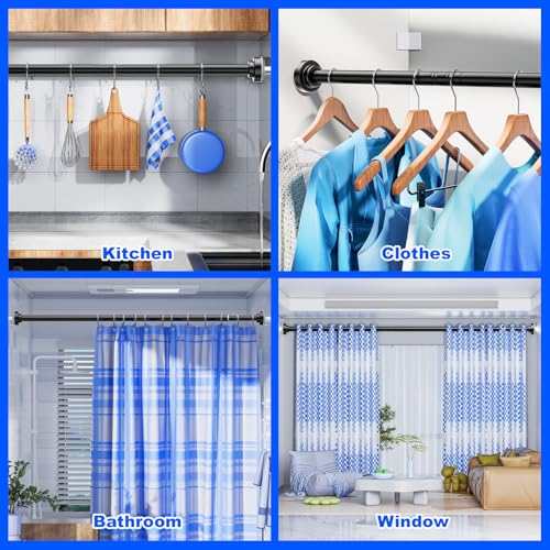 Ausemku Shower Curtain Rod - 32-92 Inch Rustproof Tension Rod, Non-Slip Spring Design, No Drilling Adjustable Curtain Rod for Bathroom, Kitchen, and Closet（Black） - color: Black, size: 32-92 IN